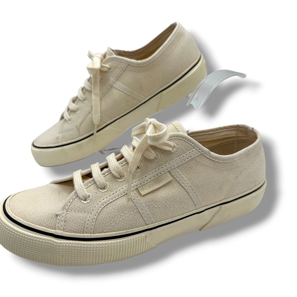 Superga  Organic Canvas Low Top Sneaker Cream Off White Cork Insole Womens 9.5